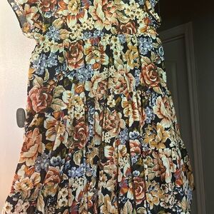 Olivaceous Floral Casual Dress - Black and Multicolor